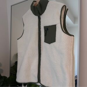 Polo Ralph Lauren Hi-Pile White & Green Fleece Sherpa RipStop Vest Sz: Large